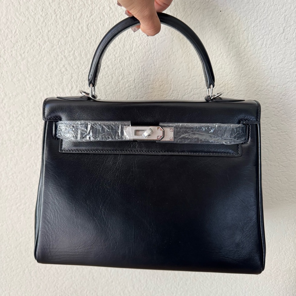 *READ LEATHER INSIDE & OUT | Black 28 Belted Smooth Leather Top Handle Bag - Picture 10 of 12